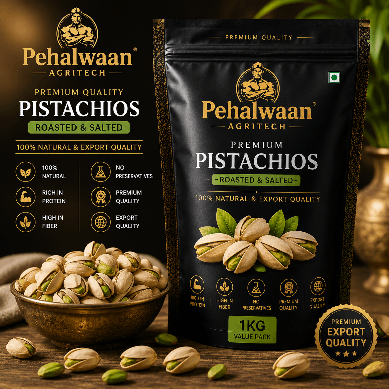 Pehalwaan Agritech Premium Pistachios – 1KG